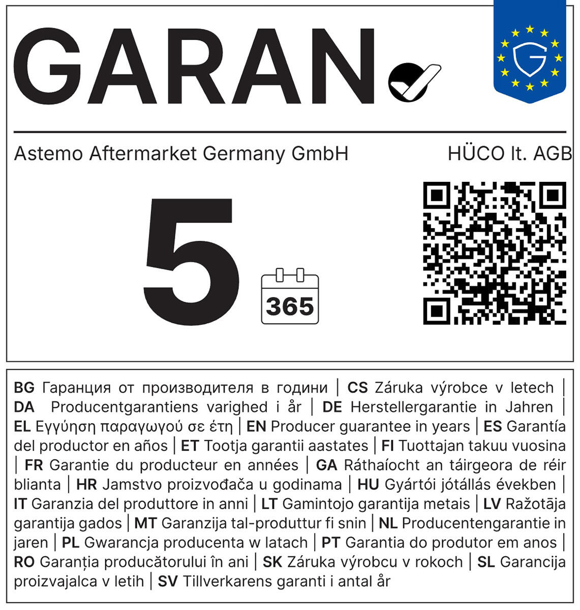 Etiqueta de garantía HÜCO 