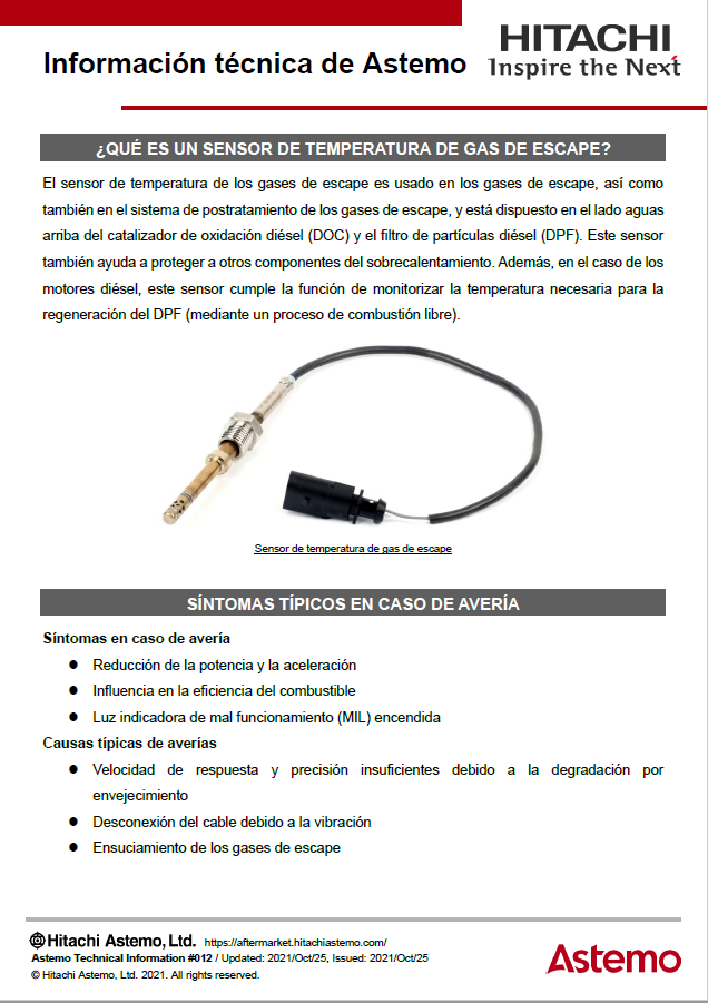 ¿QUÉ ES UN SENSOR DE TEMPERATURA DE GAS DE ESCAPE?
