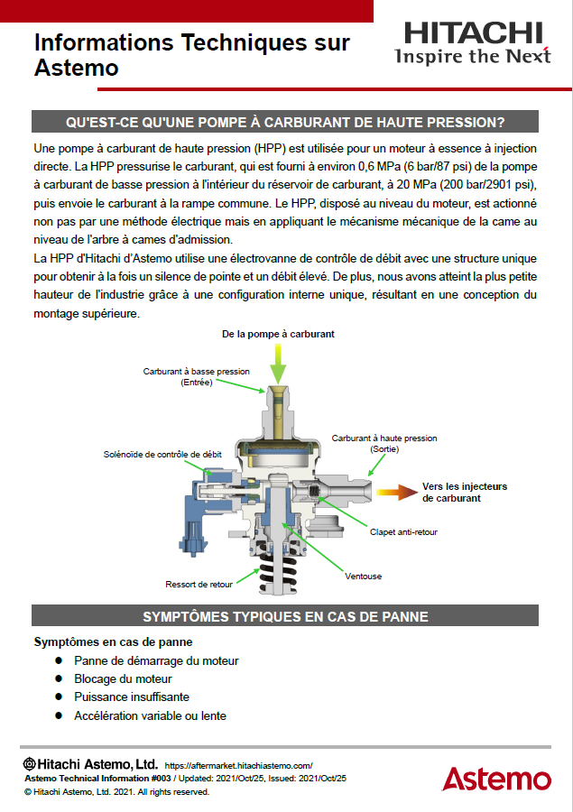 QU'EST-CE QU'UNE POMPE À CARBURANT DE HAUTE PRESSION?