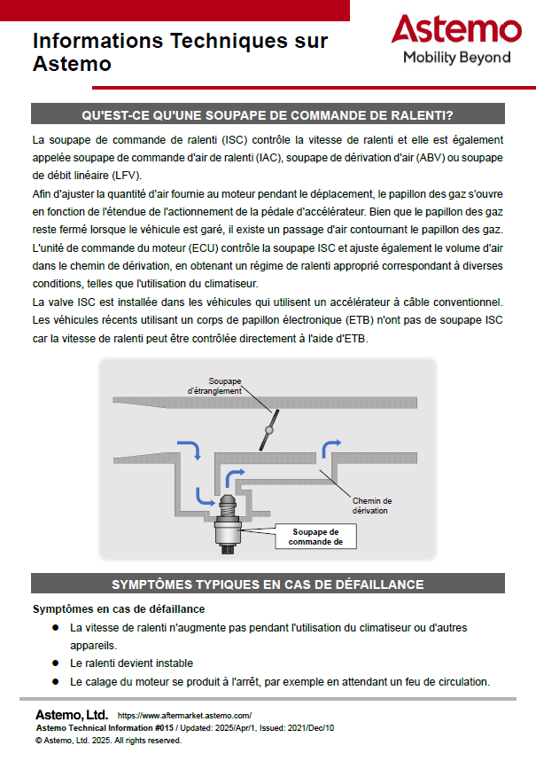 QU'EST-CE QU'UNE SOUPAPE DE COMMANDE DE RALENTI?