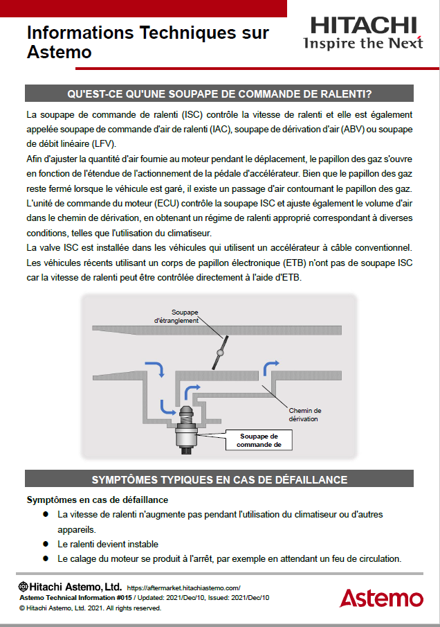 QU'EST-CE QU'UNE SOUPAPE DE COMMANDE DE RALENTI?