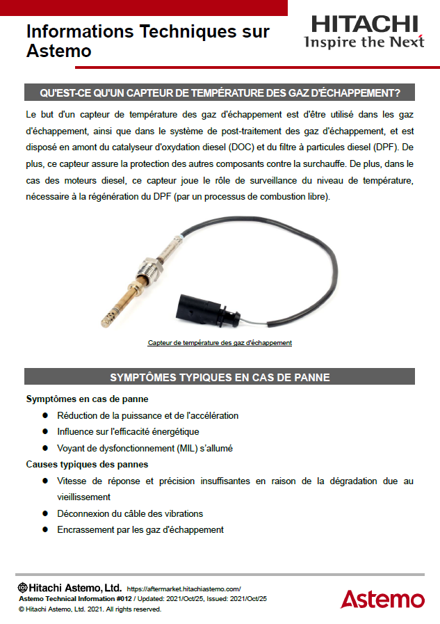QU'EST-CE QU'UN CAPTEUR DE TEMPÉRATURE DES GAZ D'ÉCHAPPEMENT?
