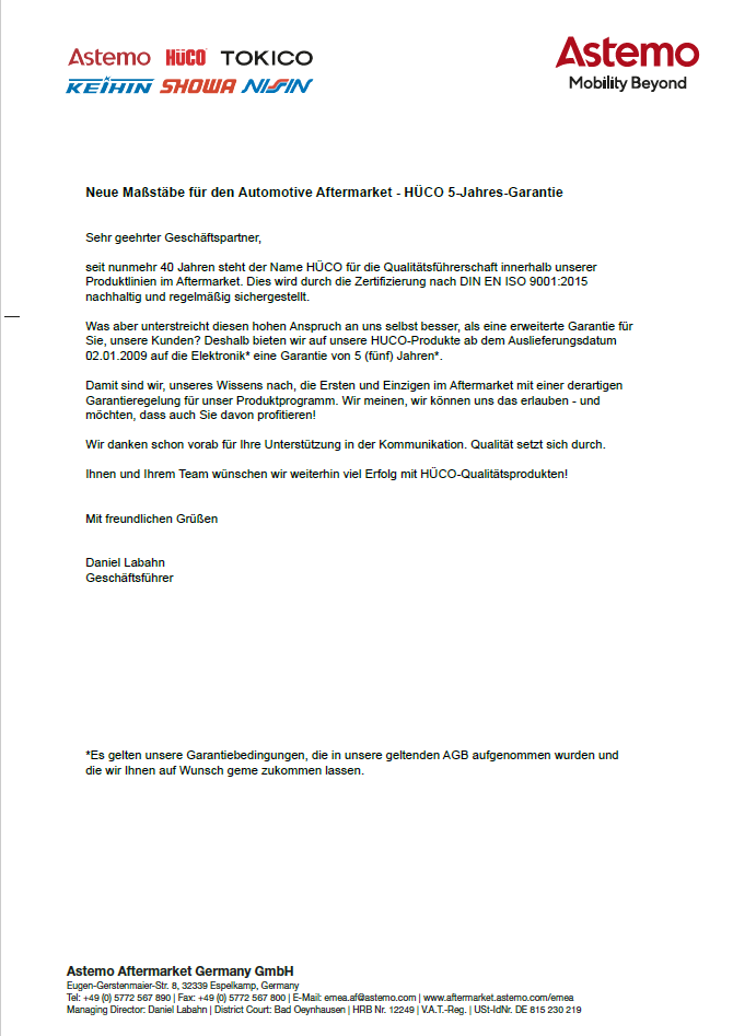 5-letnia gwarancja HÜCO